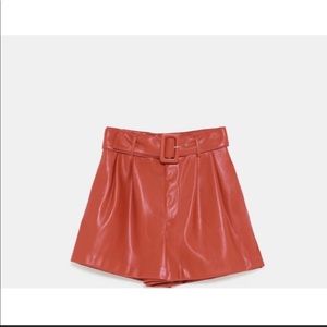 Zara Faux Leather Belted Shorts